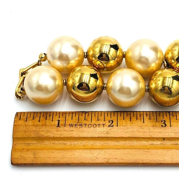 Vintage Napier Womens Glass Pearl Gold Tone Large Bead Choker Statement Necklace - Picture 3 of 6